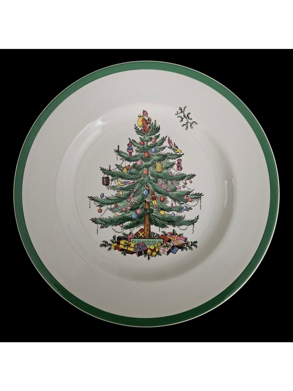 Spode Christmas Tree Dinner Plate Green Rim England S3324 Vintage Holiday